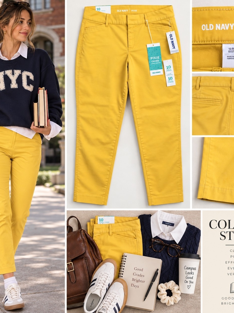 Yellow Pixie Chino Pants Size 10 Ankle Preppy Fall Academia NWT